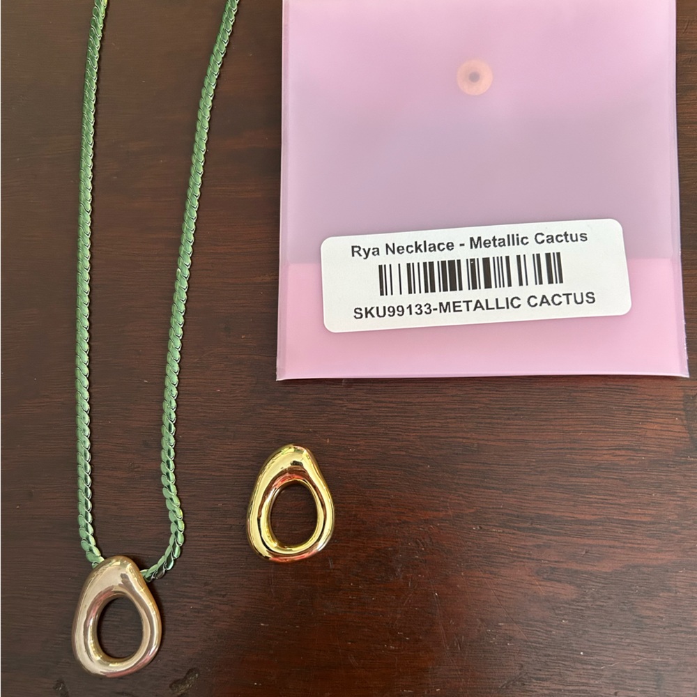 Rya Necklace - Metallic Cactus Green and Gold Pendant